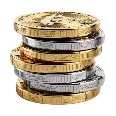 Stack of Gold and Silver Bitcoin Cryptocurrency Coins 3D