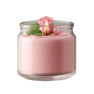 3D Pink Rose Scented Candle in Glass Jar