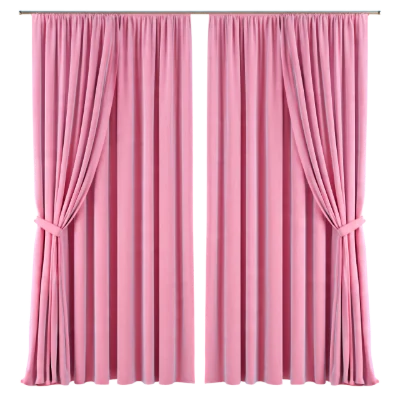 3D Pink Velvet Curtains with Tiebacks on Rod