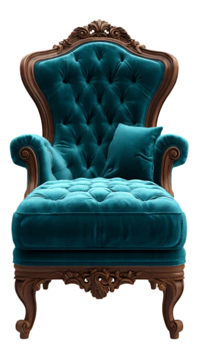 3D Luxury Velvet Tufted Armchair with Carved Wood Frame