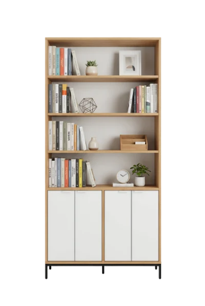Modern Wooden Bookshelf with Decor and Books 3D