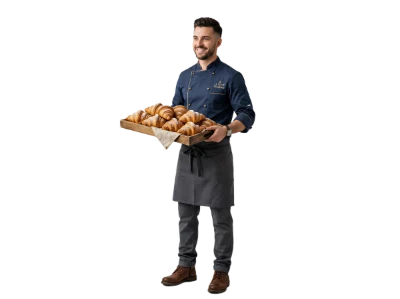 Baker Holding Croissant Tray