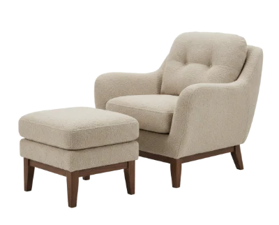 Beige Armchair With Ottoman