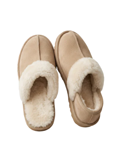Beige Fur Lined Slippers