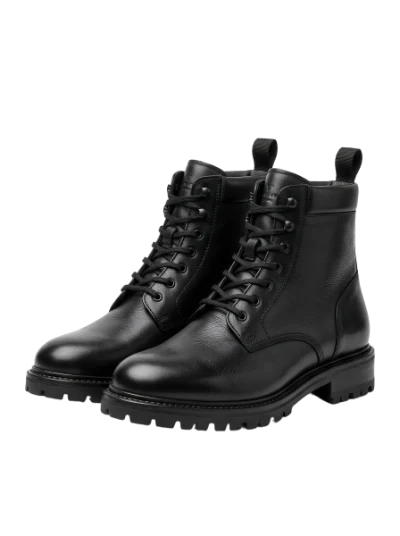 Black Leather Lace Up Boots