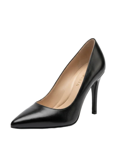 Black Leather Stiletto Pump