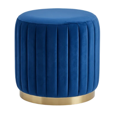 Blue Velvet Round Ottoman