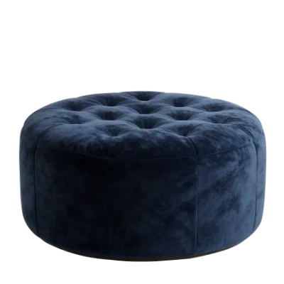 Blue Velvet Tufted Ottoman