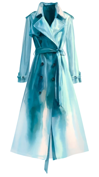 Blue Watercolor Trench Coat