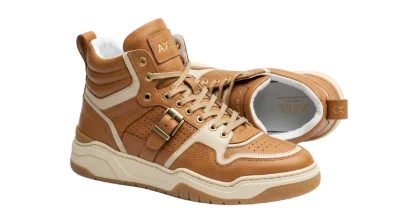 Brown Leather High Top Sneakers