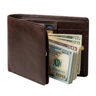 Brown Leather Wallet With Cash