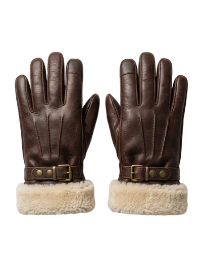 Brown Leather Winter Gloves