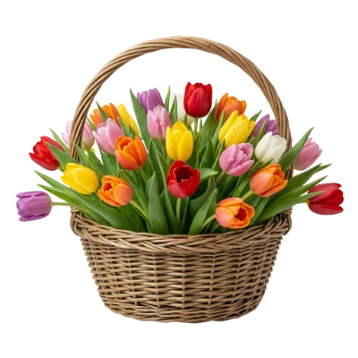 Colorful Tulips In Basket