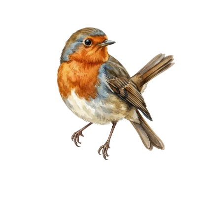 European Robin Watercolor Illustration