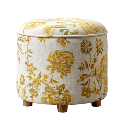 Floral Upholstered Round Ottoman