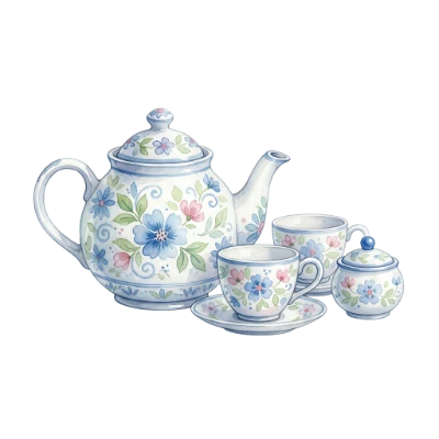 Floral Watercolor Tea Set