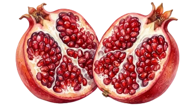 Fresh Cut Pomegranate Halves