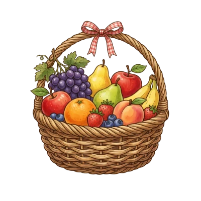 Fresh Fruit Basket Illustration