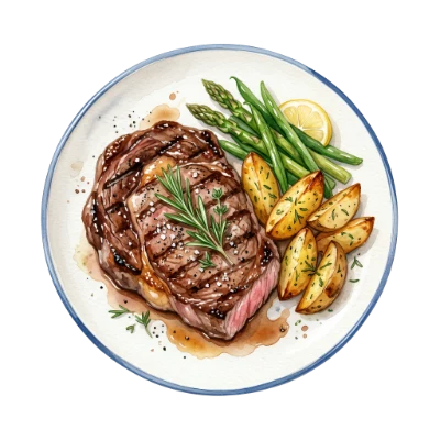 Grilled Steak Watercolor Dinner