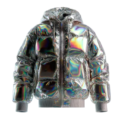 Holographic 3D Render Puffer Jacket