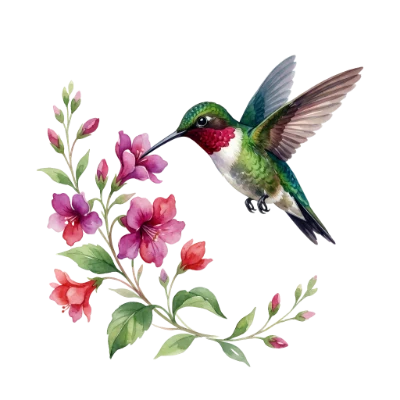 Hummingbird With Watercolor Flowers