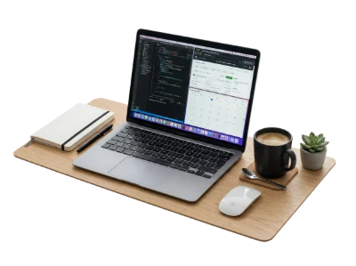 Laptop On Wooden Desk