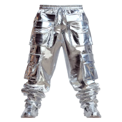 Metallic Silver 3D Cargo Pants