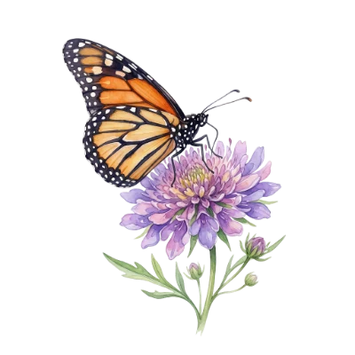 Monarch Butterfly Watercolor Flower