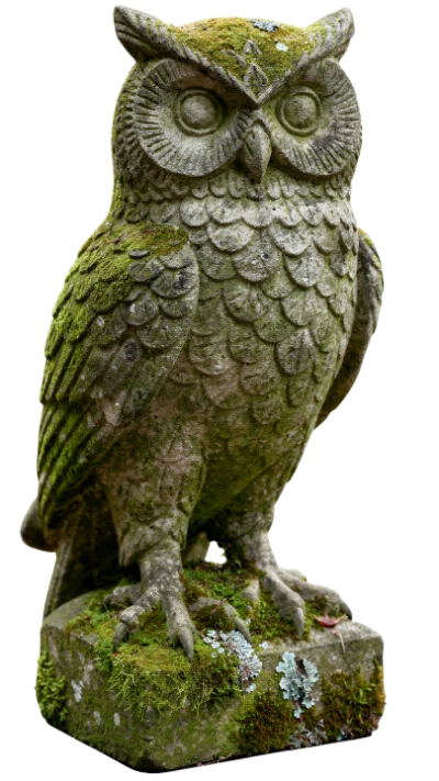 Mossy Stone Owl Statue