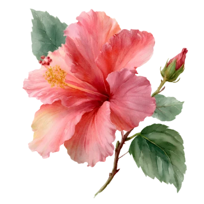 Pink Hibiscus Watercolor Flower