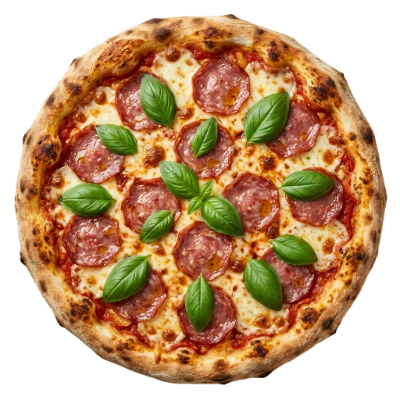 Salami Pizza With Basil