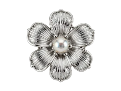Silver Pearl Flower Brooch