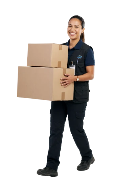 Smiling Delivery Woman Carrying Boxes
