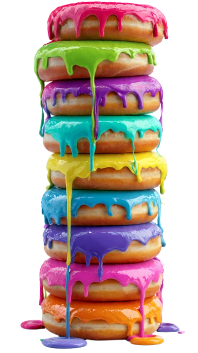Stacked Colorful Glazed Donuts