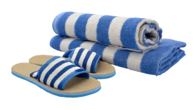 Striped Towels And Slippers