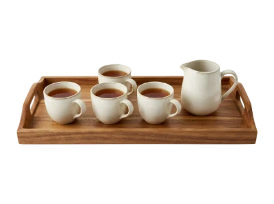 Tea Cups On Wooden Tray