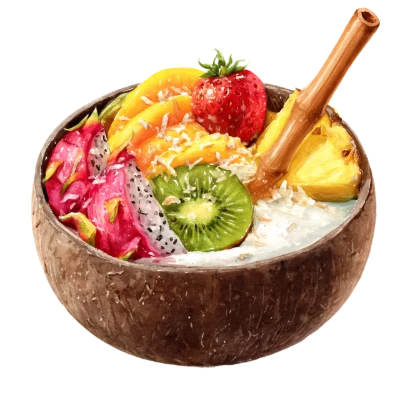 Tropical Fruit Bowl Illustration