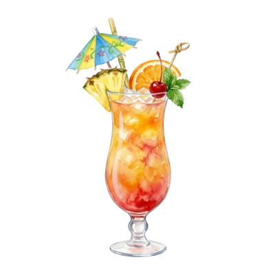 Tropical Watercolor Cocktail Drink
