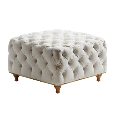 Tufted White Ottoman