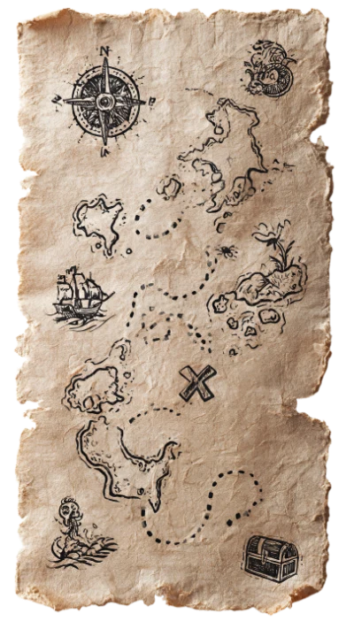 Vintage Treasure Map Illustration on Old Parchment Paper