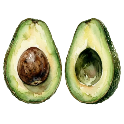 Watercolor Avocado Halves with Pit