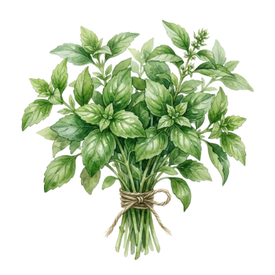 Watercolor Basil Herb Bunch