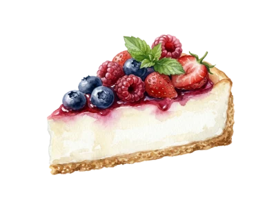 Watercolor Berry Cheesecake Slice