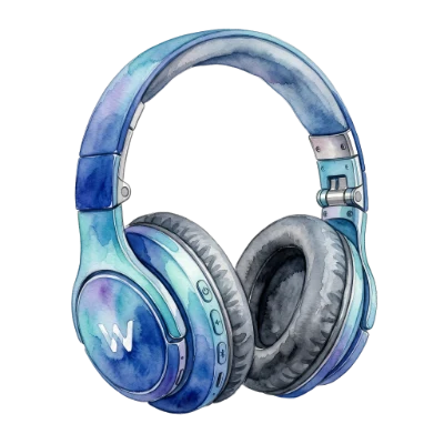 Watercolor Blue Headphones