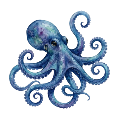 Watercolor Blue Octopus