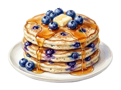 Watercolor Blueberry Pancake Stack