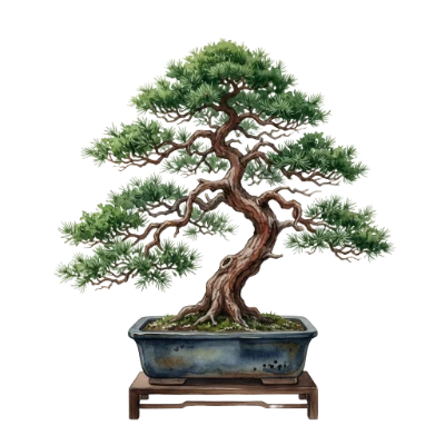 Watercolor Bonsai Tree Illustration