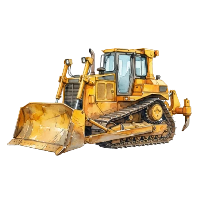 Watercolor Bulldozer Construction Vehicle