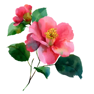 Watercolor Camellia Flower Branch