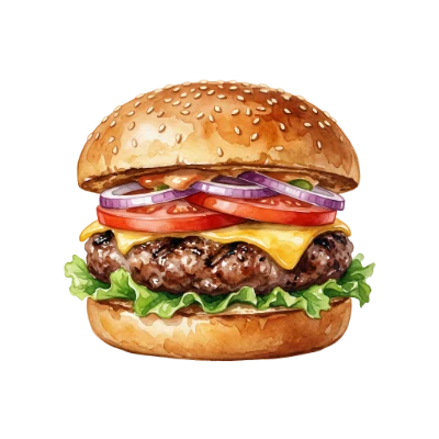 Watercolor Cheeseburger Fast Food